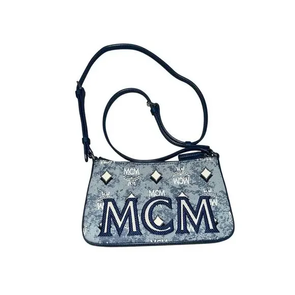 MCM Monogram Blue Canvas Adjustable Shoulder Bag - Picture 1 of 10